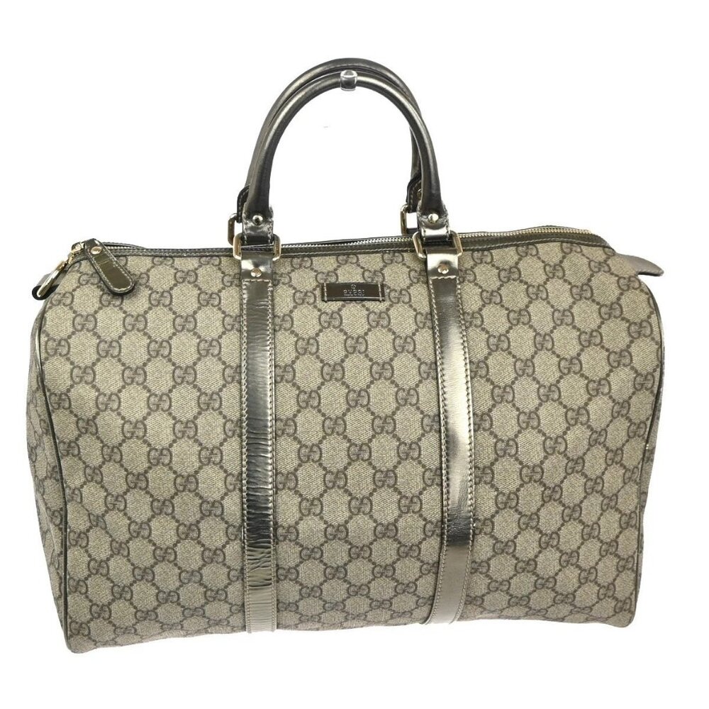 GUCCI GG Pattern Travel Hand Boston Bag Supreme Leather Beige Gold GHW 34TA514